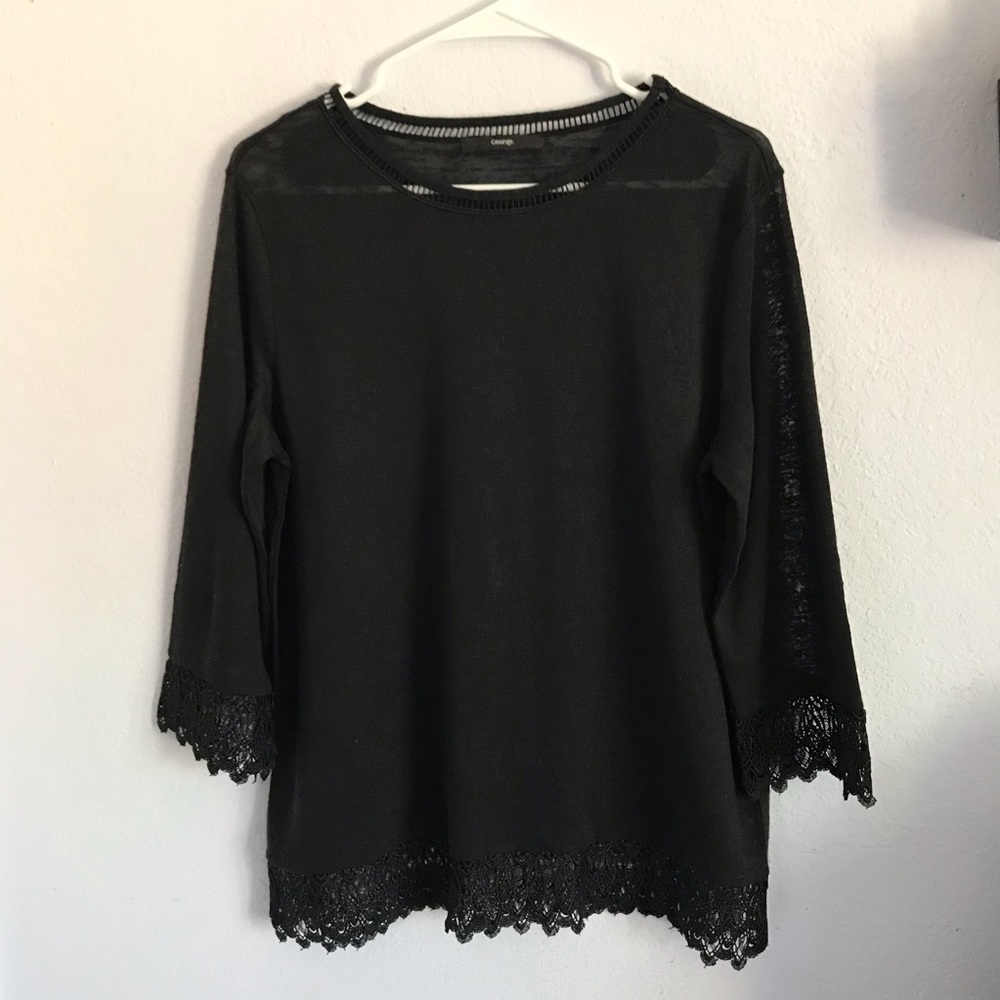 George 12 black lace trim blouse